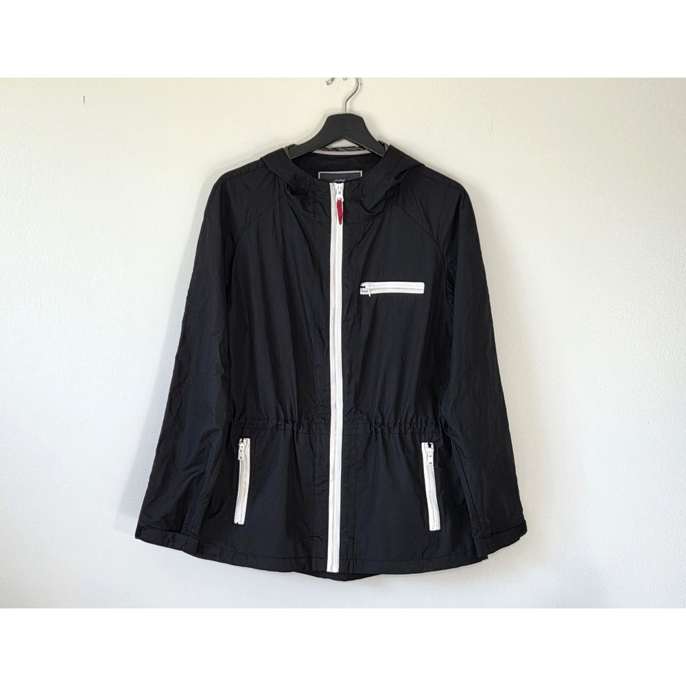 Cinched Waist Women's Black Jacket Size L Spring Fall Rain Outdoors